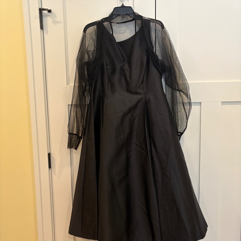 Adrianna Papell Sleeveless Mikado Fit And Flare Midi Dress With V-Back In Black - Picture 7 of 10